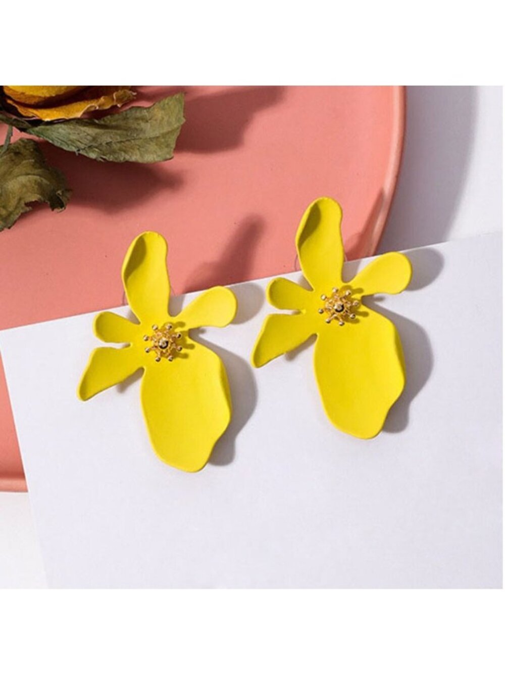 Large Yellow Gold Flower Stud Summer Earrings